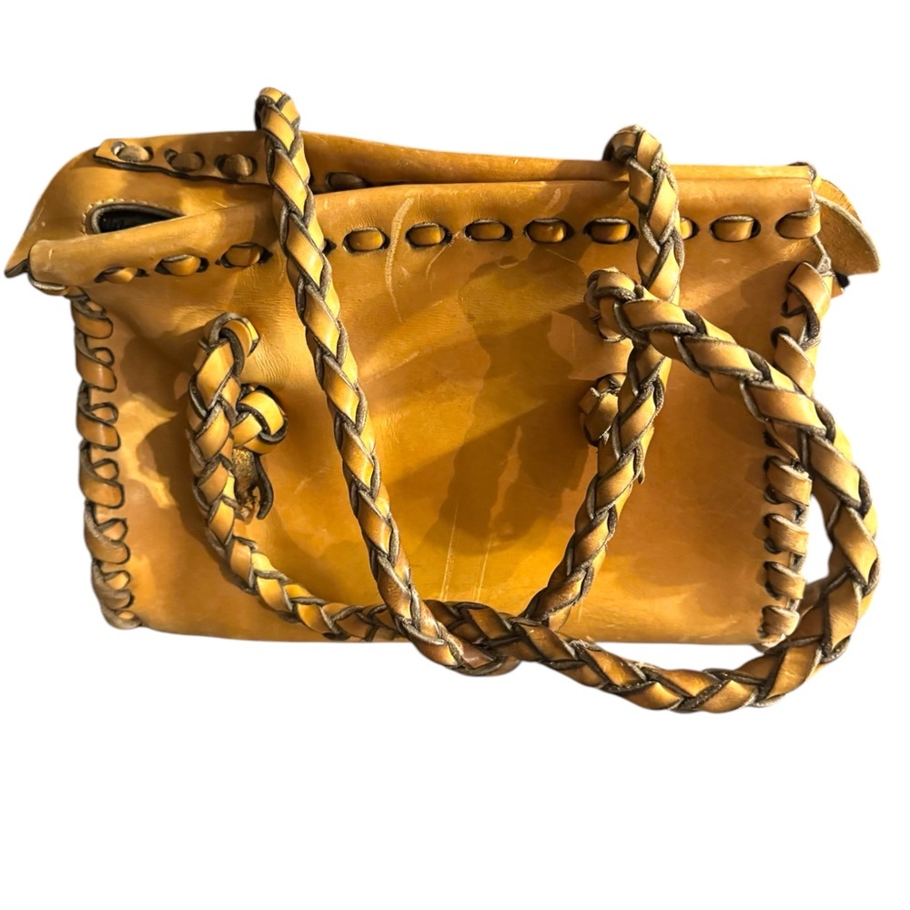 Awesome Handmade heavy Leather Braided Tan Handbag Hippie Boho Vintage